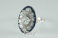Vintage Art Deco 2Ct Round Diamond/Sapphire 14K White Gold Over Engagement Ring