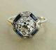 Vintage Art Deco 2ct Round Diamond &sapphire Engagement Ring 14k White Gold Over