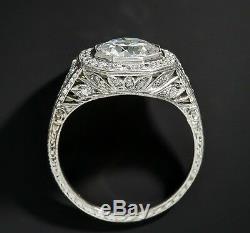 Vintage Art Deco 3.00Ct White Round Diamond Engagement Ring 14K White Gold Over