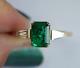 Vintage Art Deco 3.20 Ct Green Emerald & Diamond Antique Engagement Wedding Ring