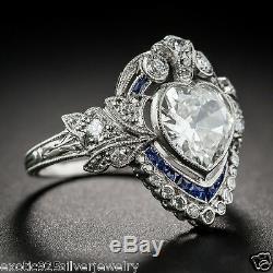 Vintage Art Deco 3.75 CT Heart Cut Diamond Engagement Ring 925 Sterling Silver