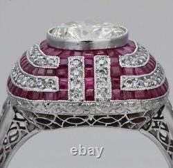 Vintage Art Deco 3.95 CT Off White Moissanite 925 Sterling Silver Wedding Ring