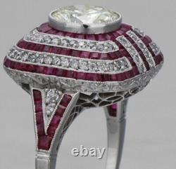 Vintage Art Deco 3.95 CT Off White Moissanite 925 Sterling Silver Wedding Ring