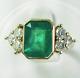 Vintage Art Deco 4.20 Ct Green Emerald & Diamond Antique Engagement Wedding Ring