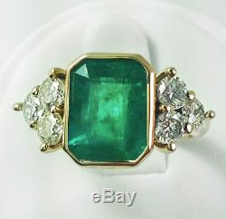 Vintage Art Deco 4.20 ct Green Emerald & Diamond Antique Engagement Wedding Ring
