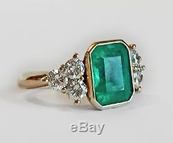 Vintage Art Deco 4.20 ct Green Emerald & Diamond Antique Engagement Wedding Ring