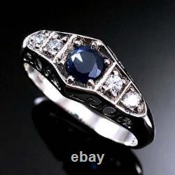 Vintage Art Deco Anniversary Filigree Ring 14K White Gold Over 1.50 Ct Sapphire