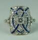 Vintage Art Deco Antique 1.25 Ct Round Diamond Sapphire Engagement Wedding Ring