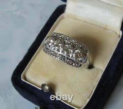 Vintage Art Deco Antique Engagement Ring 14K White Gold Over 3 Ct Round Diamond