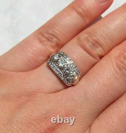 Vintage Art Deco Antique Engagement Ring 14K White Gold Over 3 Ct Round Diamond