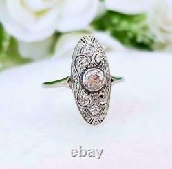 Vintage Art Deco Antique Wedding Elongated Ring 2 Ct Diamond 925 Sterling Silver