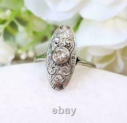 Vintage Art Deco Antique Wedding Elongated Ring 2 Ct Diamond 925 Sterling Silver