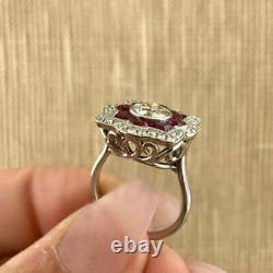 Vintage Art Deco Diamond Antique Engagement Milgrain 14k White Gold Finish Ring