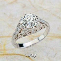 Vintage Art Deco Engagement Filigree Ring 14K White Gold Over 1 CT Round Diamond