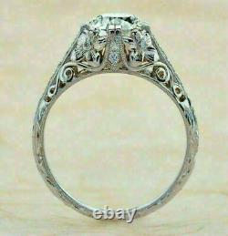 Vintage Art Deco Engagement Incredible Ring 14K White Gold Over 2.31 Ct Diamond