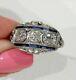 Vintage Art Deco Engagement Ring 2.40 Ct Diamond & Sapphire 14k White Gold Over