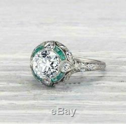 Vintage Art Deco Engagement Ring 2.78 Ct Round VVS1 Diamond 14k White Gold Over