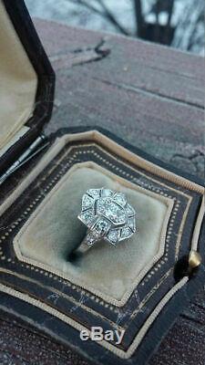 Vintage Art Deco Engagement Wedding Ring 1.5 Ct Diamond Ring 14k White Gold Over