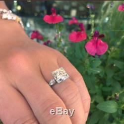 Vintage Art Deco Engagement Wedding Ring 14k White Gold Over 3.5Ct Round Diamond