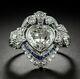 Vintage Art Deco Engagement Wedding Ring 2.1ct Heart Shape Diamond 14k Gold Over