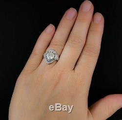 Vintage Art Deco Engagement Wedding Ring 2.1Ct Heart Shape Diamond 14K Gold Over