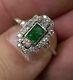 Vintage Art Deco Engagement & Wedding Ring 2.21 Ct Emerald 14k White Gold Over