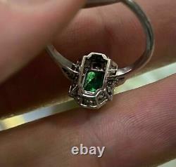 Vintage Art Deco Engagement & Wedding Ring 2.21 CT Emerald 14K White Gold Over