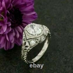 Vintage Art Deco Engagement & Wedding Ring 2.25 Ct Diamond 14K White Gold Over