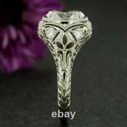 Vintage Art Deco Engagement & Wedding Ring 2.25 Ct Diamond 14K White Gold Over