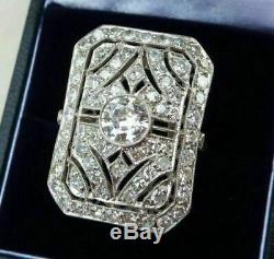 Vintage Art Deco Engagement Wedding Ring 3.20Ct VVS1 Diamond 14k White Gold Over