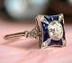 Vintage Art Deco Engagement Wedding Ring In 14k Gold Over 3ct Diamond & Sapphire