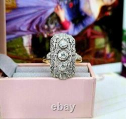 Vintage Art Deco Moissanite 2.60Ct Round Engagement Ring 14K White Gold Plated