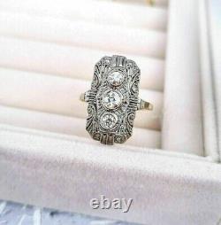 Vintage Art Deco Moissanite 2.60Ct Round Engagement Ring 14K White Gold Plated