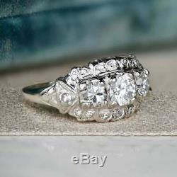Vintage Art Deco Retro Fine Engagement Ring 925 Sterling Silver 4Ct Diamond Ring