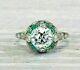 Vintage Art Deco Ring 3.00ct Round Diamond/emerald Wedding 14k White Gold Over