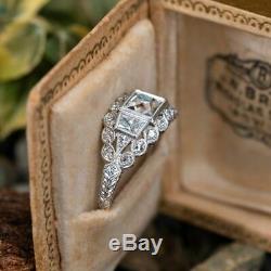 Vintage Art Deco Ring Engagement Wedding Ring 2 Ct Diamond 925 Sterling Silver