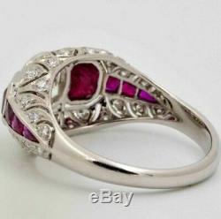 Vintage Art Deco Ruby 3.20 ct Round Cut Diamond Antique Engagement Wedding Ring