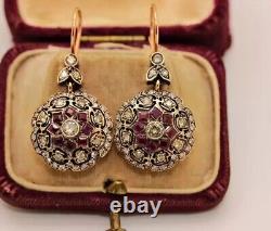 Vintage Art Deco Ruby & Lab Created Diamond Engagement 925 Silver Gift Earrings