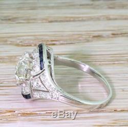 Vintage Art Deco Sapphire Engagement Ring 14K White Gold Over 2 Ct Round Diamond