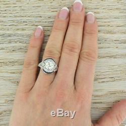 Vintage Art Deco Sapphire Engagement Ring 14K White Gold Over 2 Ct Round Diamond