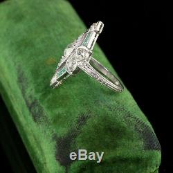 Vintage Art Deco Sapphire Ring Fine 3 Ct Three Stone Diamond 14K White Gold Over