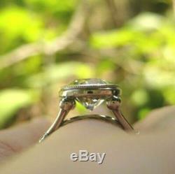 Vintage Art Deco Solitaire Engagement Ring 3Ct Round Diamond 14K White Gold Over