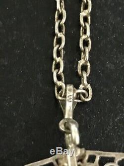 Vintage Art Deco Sterling Silver Necklace Carved Citrine Pendant 18 Chain