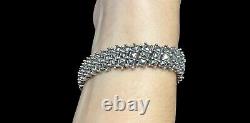 Vintage Art Deco Sterling Silver Square Cut Marcasite Three Row Bracelet 7.25 in