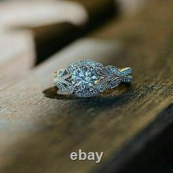 Vintage Art Deco Wedding Engagement Ring 2 Ct Round Diamond 14K White Gold Over