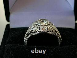 Vintage Art Deco Wedding Filigree Antique Ring 14K White Gold Over 2 Ct Diamond