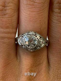 Vintage Art Deco Wedding Filigree Antique Ring 14K White Gold Over 2 Ct Diamond