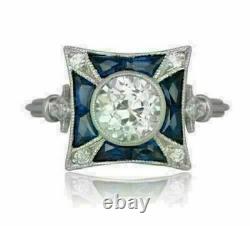 Vintage Art Nouveau Engagement Antique Ring 14K White Gold Over 2.99 Ct Diamond