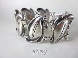 Vintage Art Nouveau Sterling Silver Lilly Leaf Panels Bracelet 6-3/4