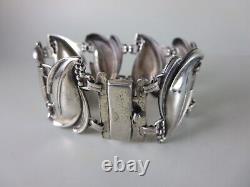 Vintage Art Nouveau Sterling Silver Lilly Leaf Panels Bracelet 6-3/4